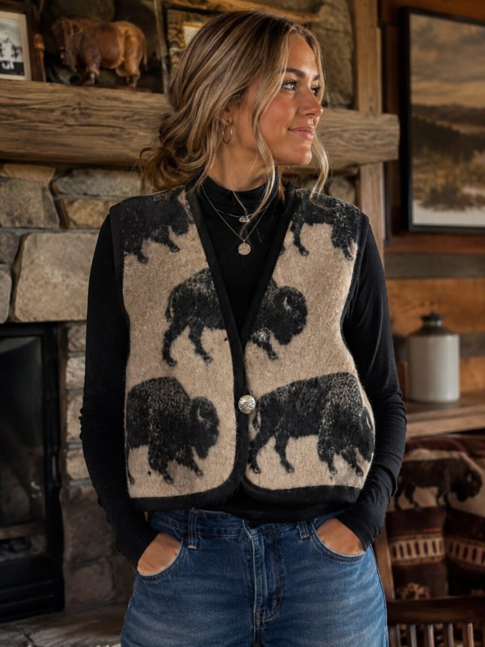 Joyce Onarheim Boe Legacy Collection Buffalo Wool Vest Vintage Western